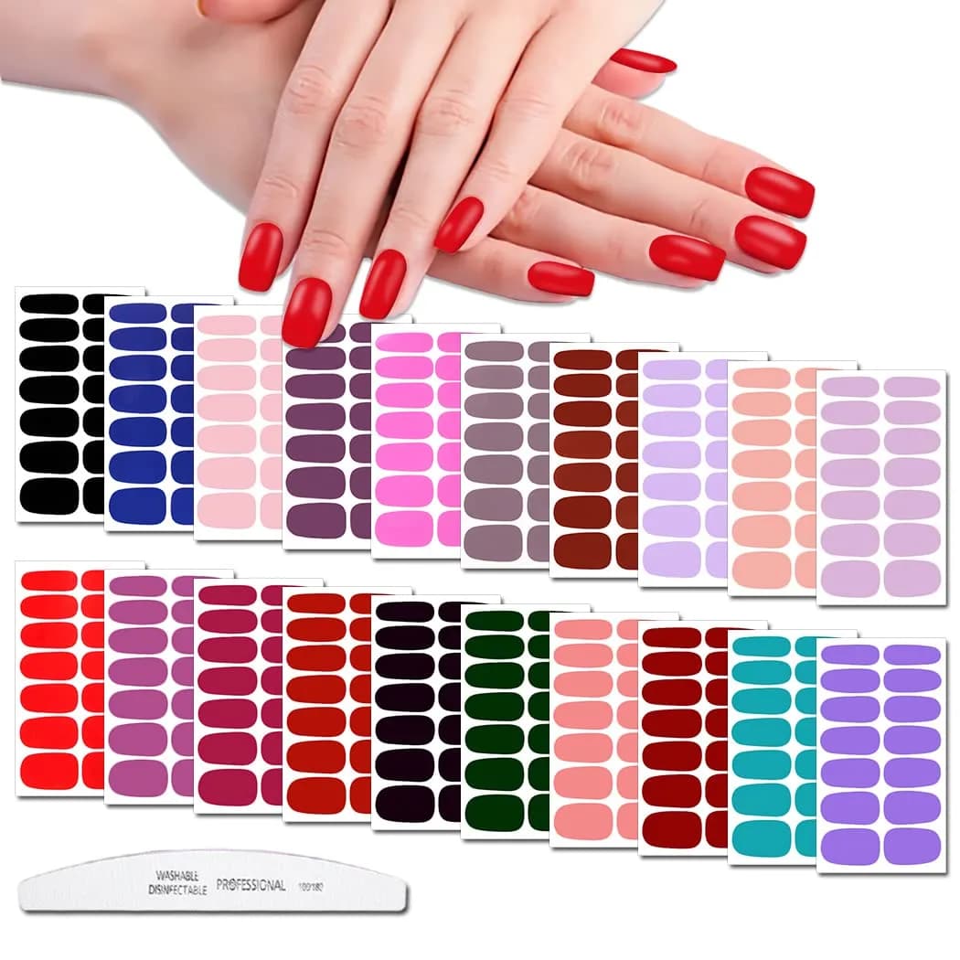 WOKOTO Solid Nail Polish Strips 20 Sheets | 280 Nail Art Stickers & File Kit