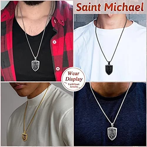 FaithHeart Saint Michael Pendant Necklace for Men, 55+5 CM (22+2 Inches) Wheat Chain | Archangel Protection Amulet thumbnail 4