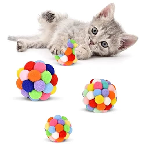 TUSATIY Cat Toy Balls with Bell 3PCS | Colorful Soft Fuzzy Balls for Indoor Cats & Kittens thumbnail 1
