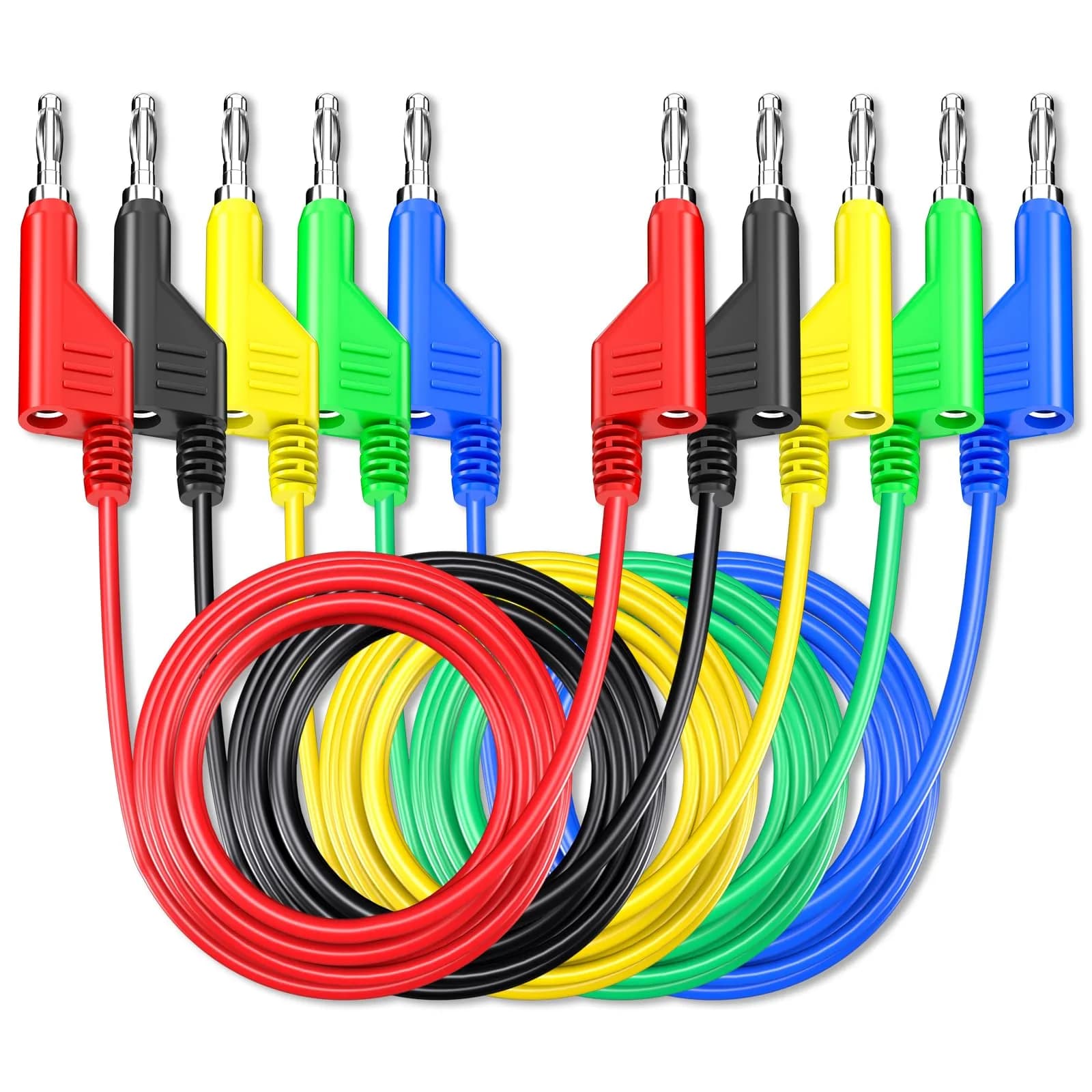 Goupchn Stackable Banana Plug Test Leads 2m (6.56ft) | 1000V 15A 5-Color Set