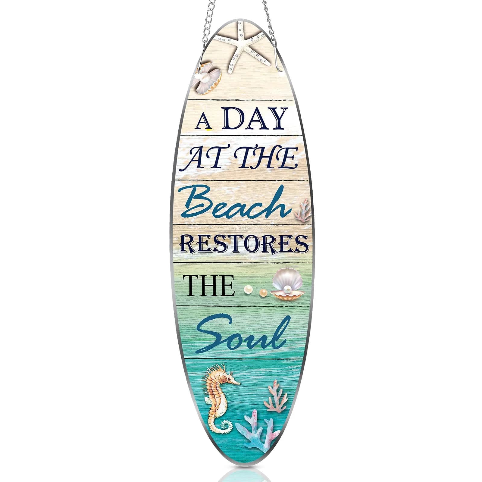 Hotop Metal Beach Sign 10 x 32 cm (4 x 12.6 inches) | Coastal Beach Wall Decor for Bathroom - main product image