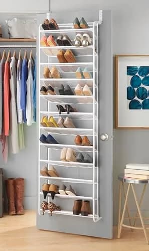 Whitmor 12-Tier Over The Door Shoe Organizer, 74" H x 21.7" W x 7.5" D | Holds 36 Pairs, Metal & Mesh Shoe Rack thumbnail 1