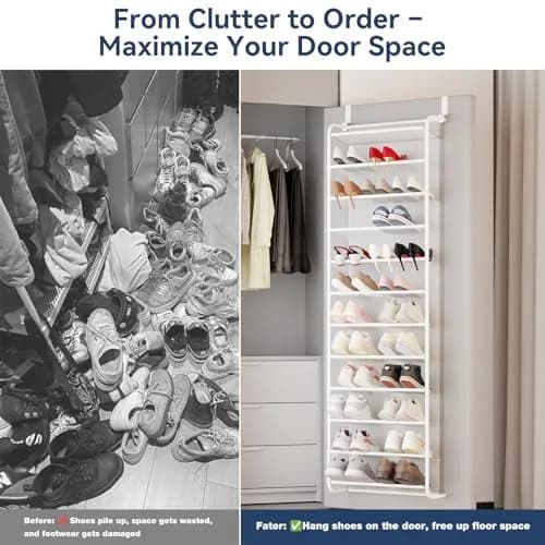Whitmor 12-Tier Over The Door Shoe Organizer, 74" H x 21.7" W x 7.5" D | Holds 36 Pairs, Metal & Mesh Shoe Rack thumbnail 6