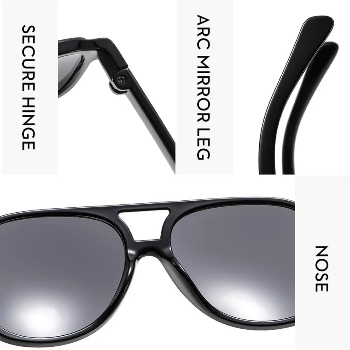 IKUVNA Vintage Aviator Sunglasses for Women Men 70s Glasses Oversized Yellow Lens Shades (Black) | Retro Style UV400 thumbnail 5