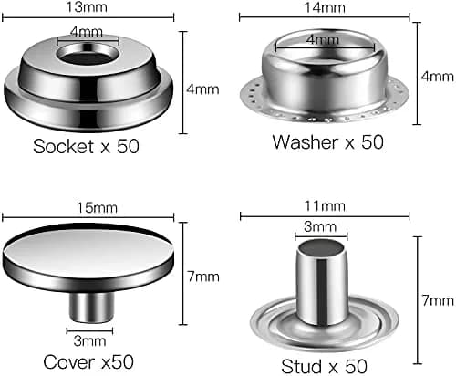 Moocci Snap Fastener Kit, 50 Sets, Marine Grade Stainless Steel, Silver | Durable, Easy to Install, Suitable for Fabric & Leather thumbnail 2