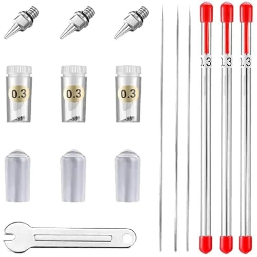 HUBEST 0.3mm Airbrush Needle Nozzle Kit, 3 Sets with Protectors & Wrench | Precision Stainless Steel & Copper Parts thumbnail 1