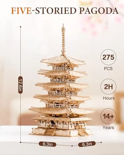 Rolife Wooden Model Kit for Adults 3D Puzzle Five-Storied Pagoda | Retro Wooden Assembly thumbnail 4