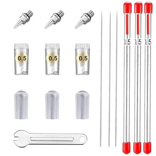 HUBEST 0.5mm Airbrush Needle Nozzle Kit, 3 Sets | Stainless Steel Needles, Copper Nozzles, Protective Caps thumbnail 1
