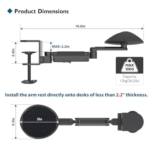 BONTEC Adjustable Arm Rest for Desk, 360° Rotating & Extendable, Aluminum | Ergonomic Support for Long Hours thumbnail 6