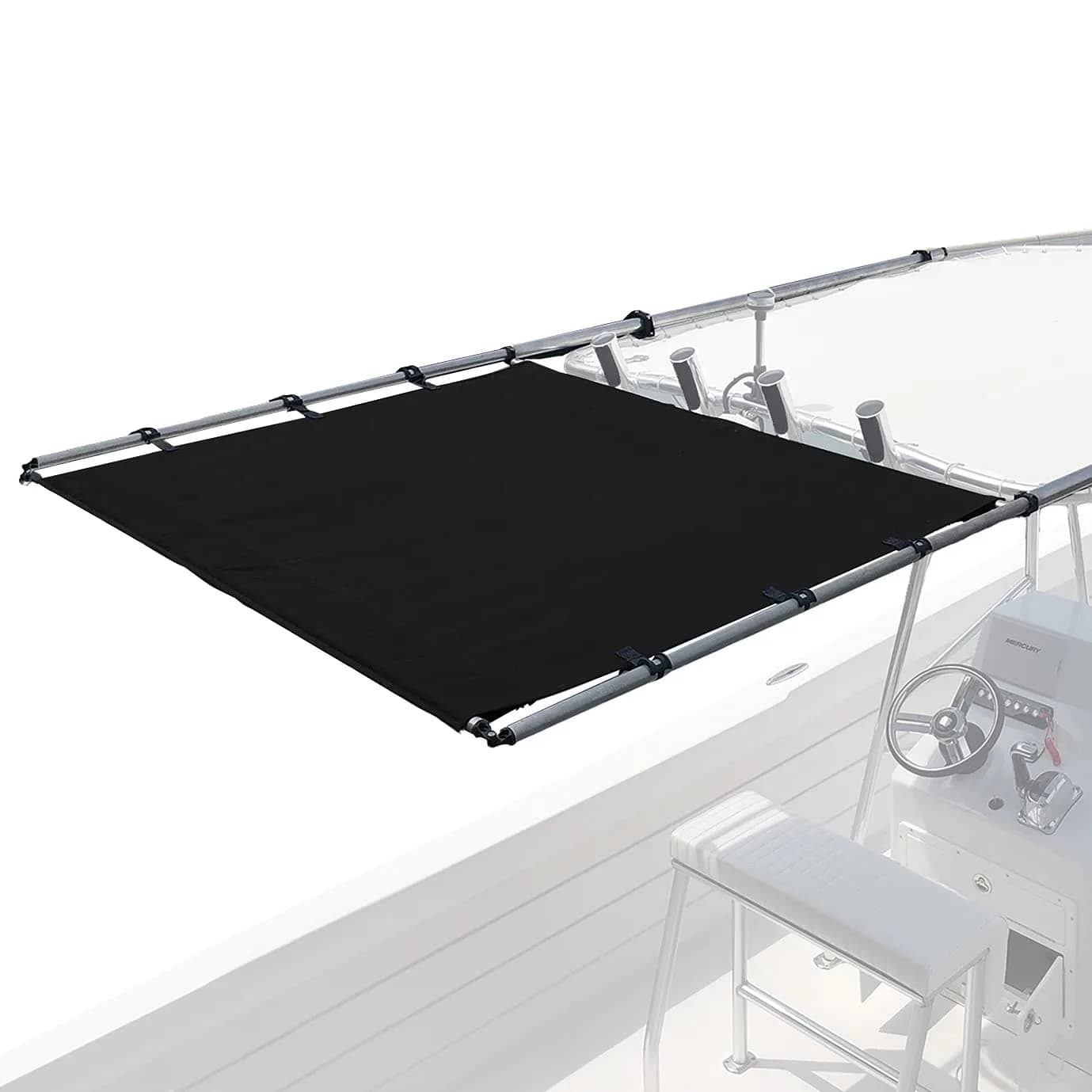 SureShade PTX Power Shade - 69" Wide (Gray) | Marine Canvas & Stainless Steel — Black / 63" Wide