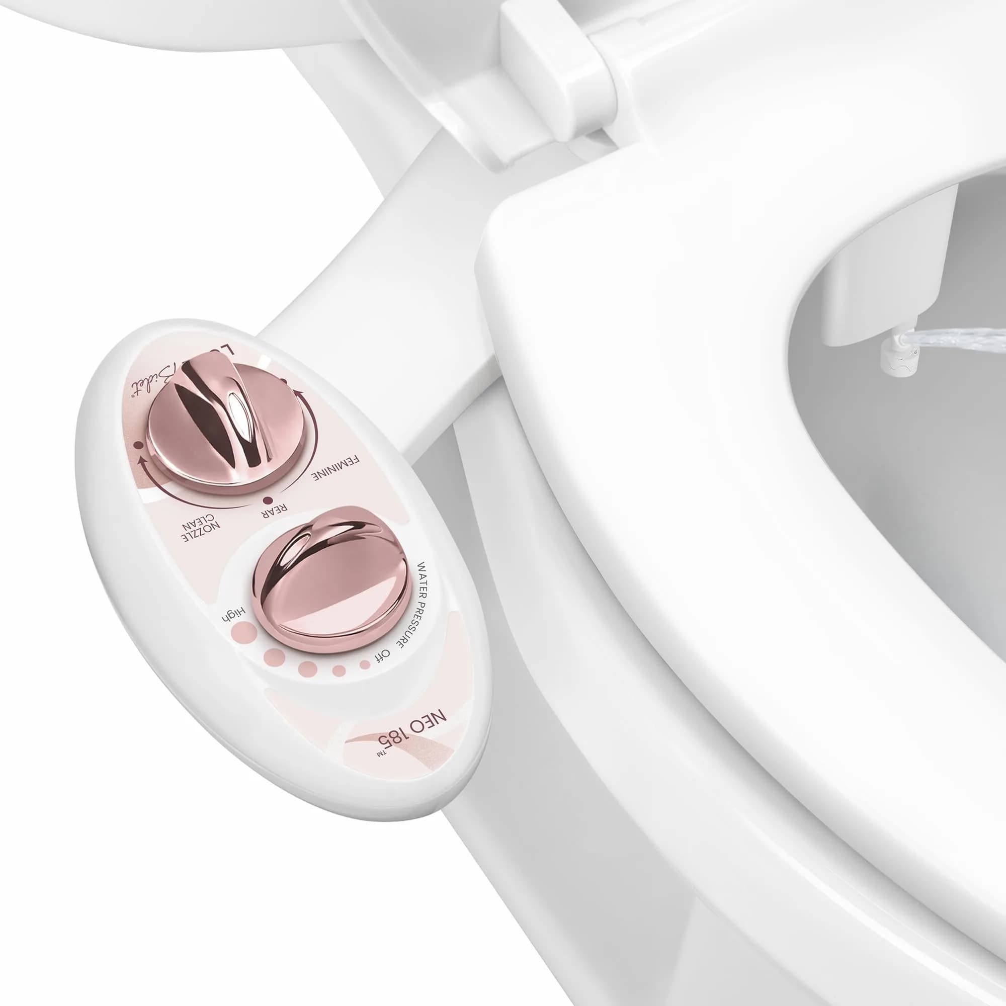 LUXE Bidet NEO 185 Bidet Attachment for Toilet Seat | Dual Nozzle, Non-Electric, White — Rose Gold