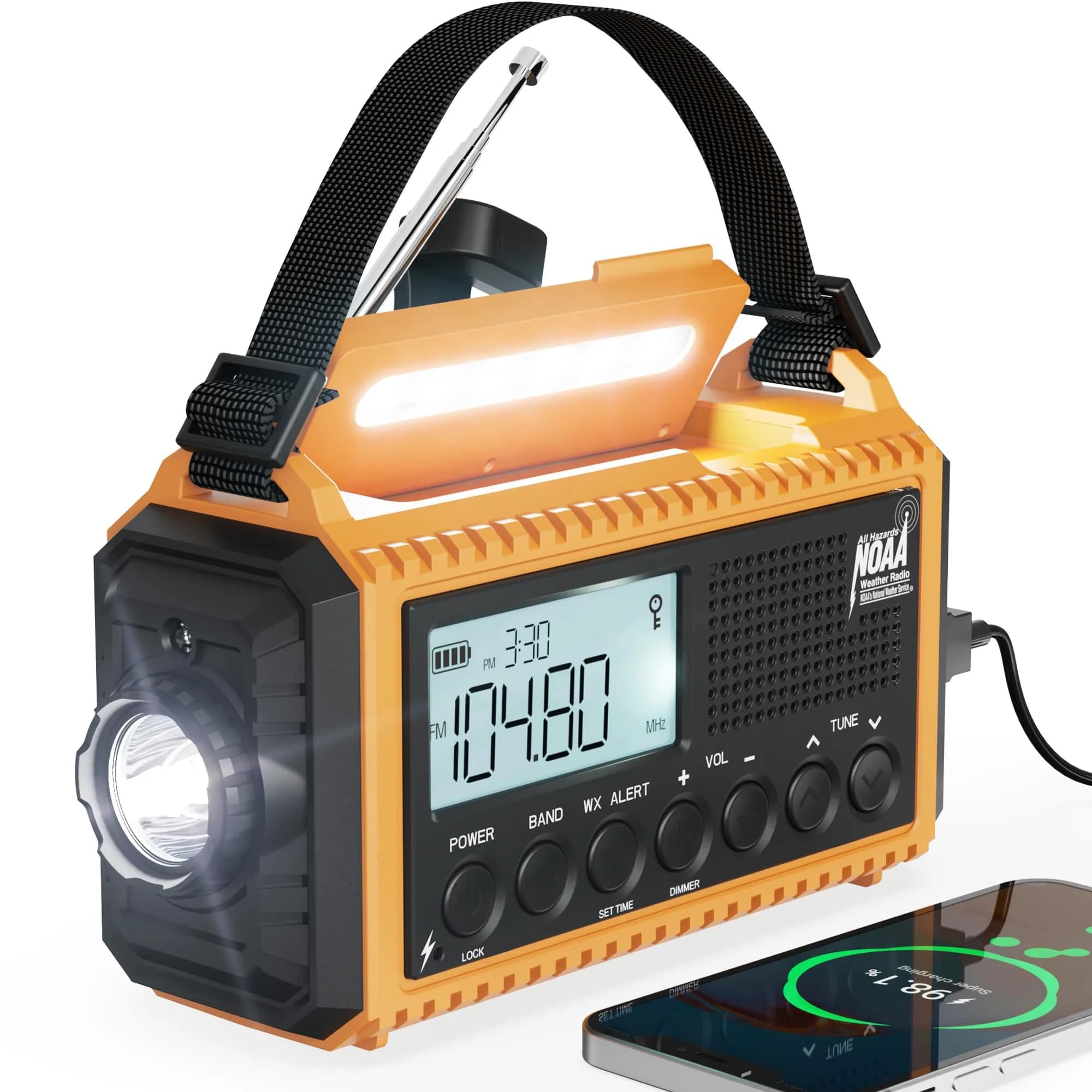 Mesqool NOAA Weather Radio Auto Alert Digital with LCD Screen, 5000mAh 5 Way Powered | Emergency Radio with Flashlight & SOS — Wax Yellow
