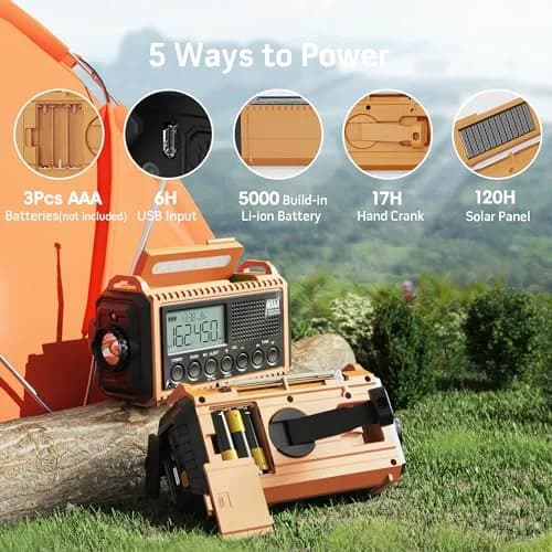 Mesqool NOAA Weather Alert Radio 5000mAh Solar Hand Crank Emergency Radio with AM/FM/SW, 172x94x63mm thumbnail 4