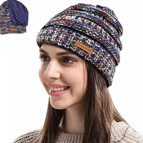 Salalacap Womens Satin Lined Winter Beanie Cable Knit for Women Thick Chunky Hat Skull Warm Cap thumbnail 1