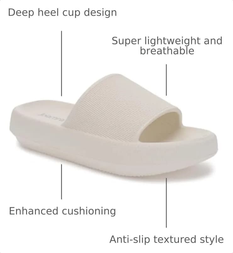 Joomra Pillow Slippers for Women & Men, Thick Sole Cloud Slides 3cm (1.2in) Heel, Beige | Comfortable & Non-Slip thumbnail 4