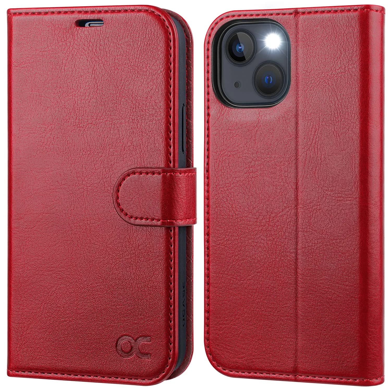 OCASE for iPhone 13 Wallet Case, Card Holder, Pink | RFID Shielding & Kickstand — Red