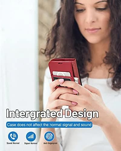 OCASE Wallet Case for iPhone 13, Card Holder, Red | Shockproof Leather Cover with RFID Shield thumbnail 7