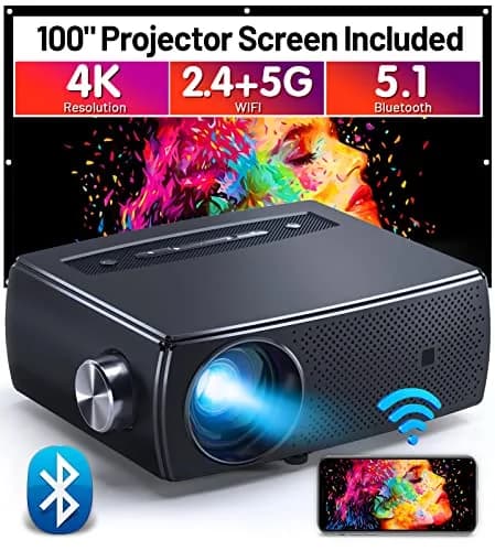 ClokoWe Video Projector 1080P HD 5G WiFi Bluetooth Portable | Home Theater with Screen thumbnail 1