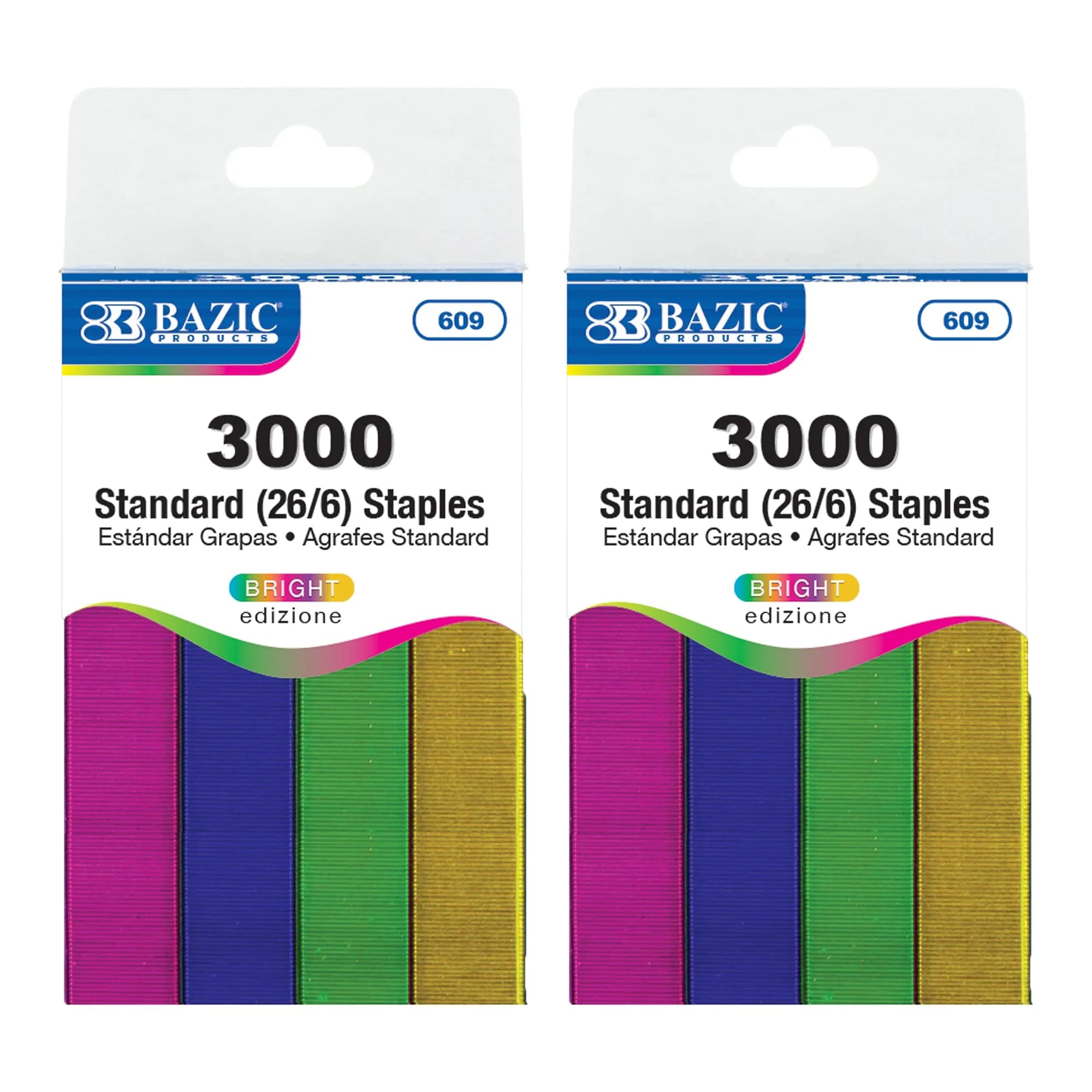 BAZIC PRODUCTS Standard Staples 26/6 Metallic Colors 3000 Ct (2-Pack) | Authentic USA Import for Office & School - main product image