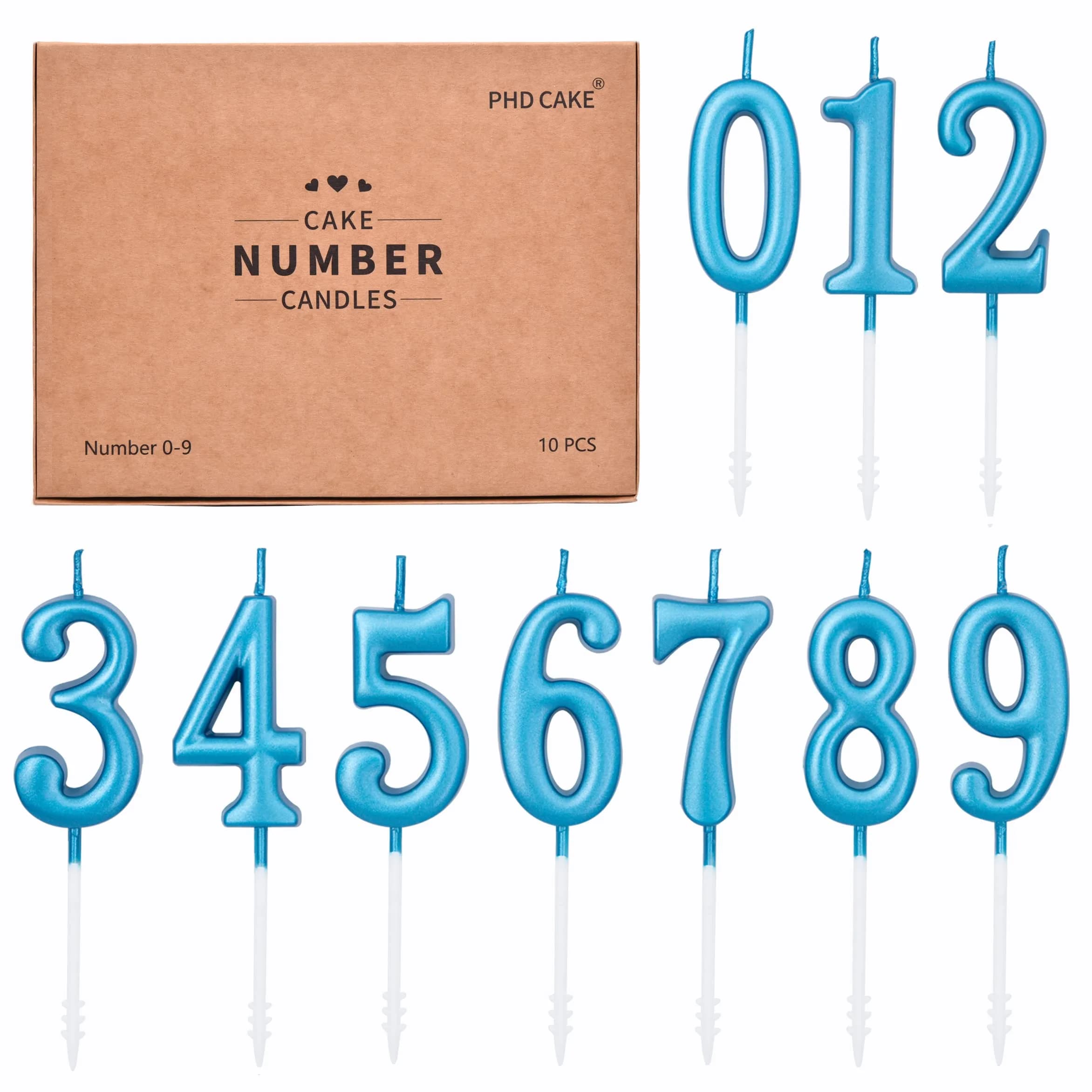 PHD CAKE Gold Numeral Birthday Candles 0-9, 11 cm (4.33 in) | Smokeless, Odorless, Glitter Cake Topper — Blue