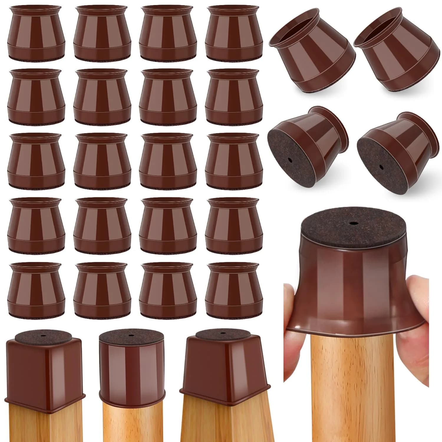 Ansible 24 Pcs Chair Leg Floor Protectors Round | Silicone Felt Pads for Hardwood Floors — Brown