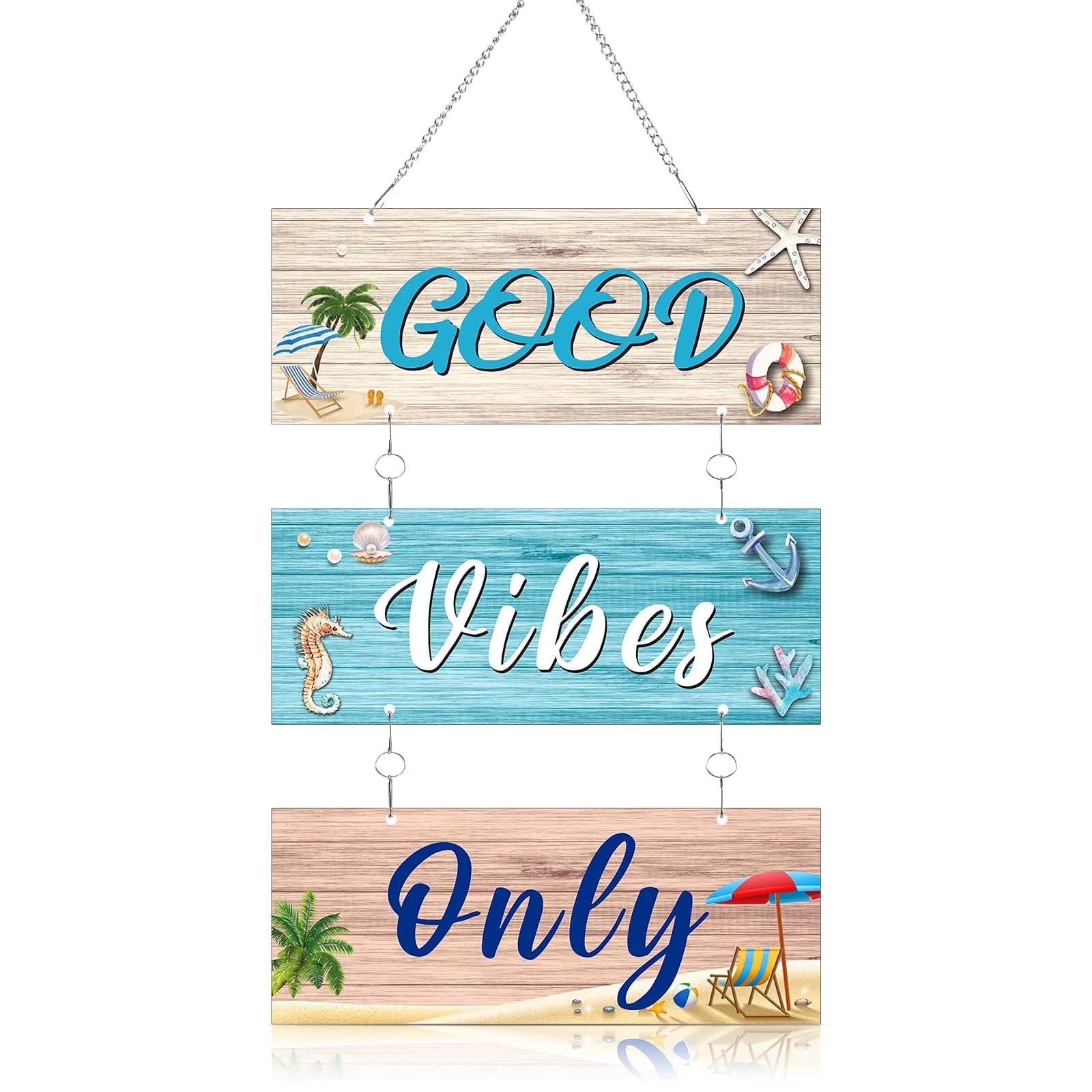 Hotop Metal Coastal Beach Wall Art Decor Good Vibes Only Sign 10 x 4 Inch | Vintage Style Beach Theme - main product image