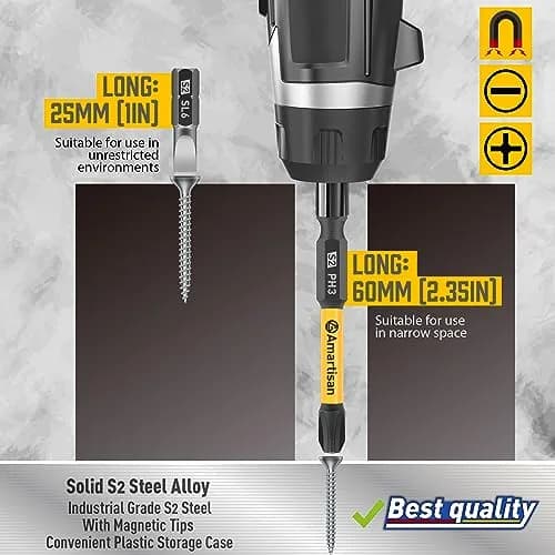 Amartisan 24-Piece Slotted Phillips Drill Bit Set, S2 Alloy Steel, Magnetic Tips, 2.3" Long with Storage Box | Heavy Duty Power Drill Bits for DIY & Professional Use thumbnail 4