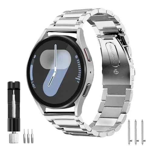 SPGUARD Metal Band Compatible with Samsung Galaxy Watch 7 6 5 4 Classic 40mm/42mm/43mm/44mm/45mm/46mm/47mm Silver | Adjustable Stainless Steel Strap thumbnail 1