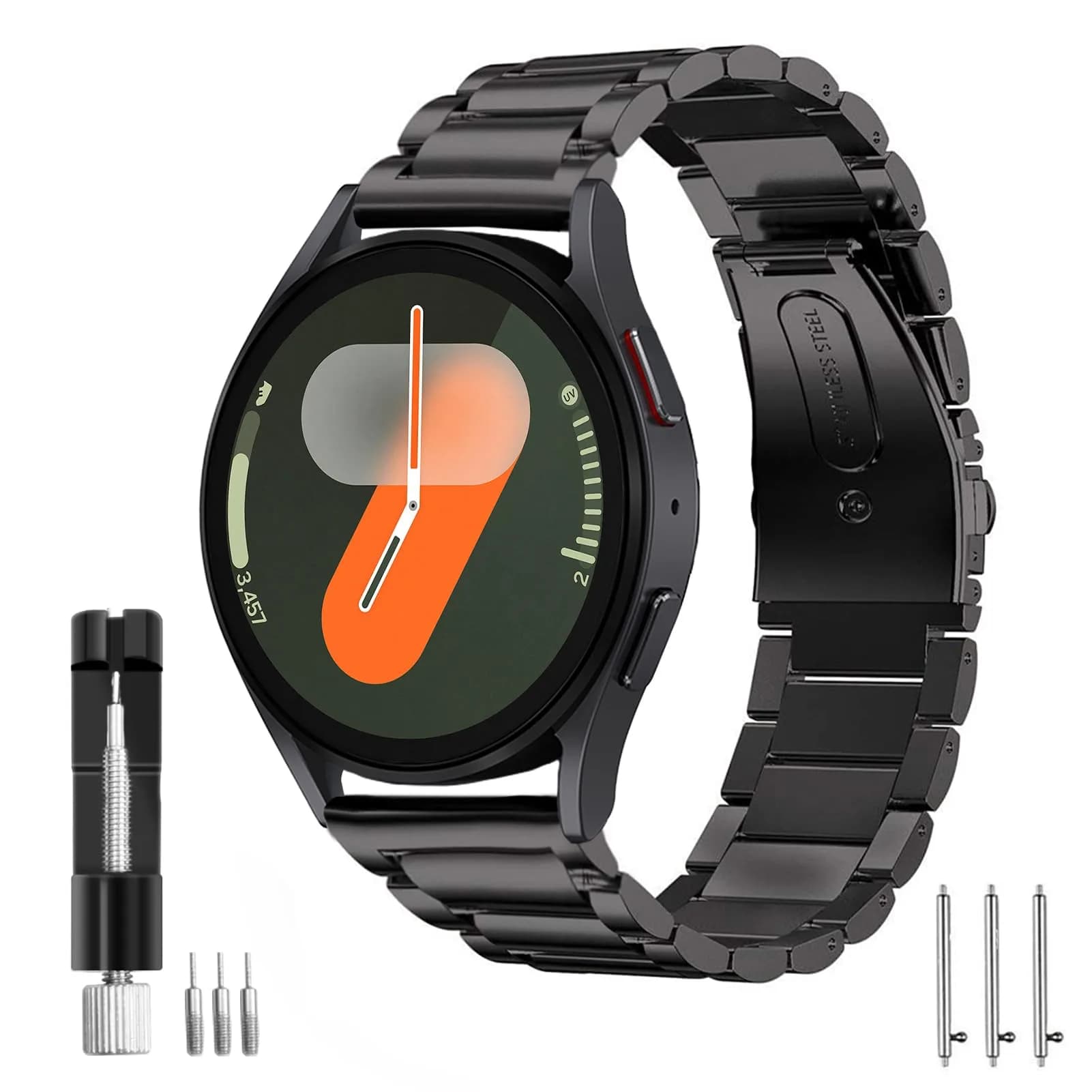 SPGUARD Metal Band Compatible with Samsung Galaxy Watch 7 6 5 4 Classic 40mm/44mm/45mm/42mm/46mm/43mm/47mm Black | Business Stainless Steel Casual Strap - main product image