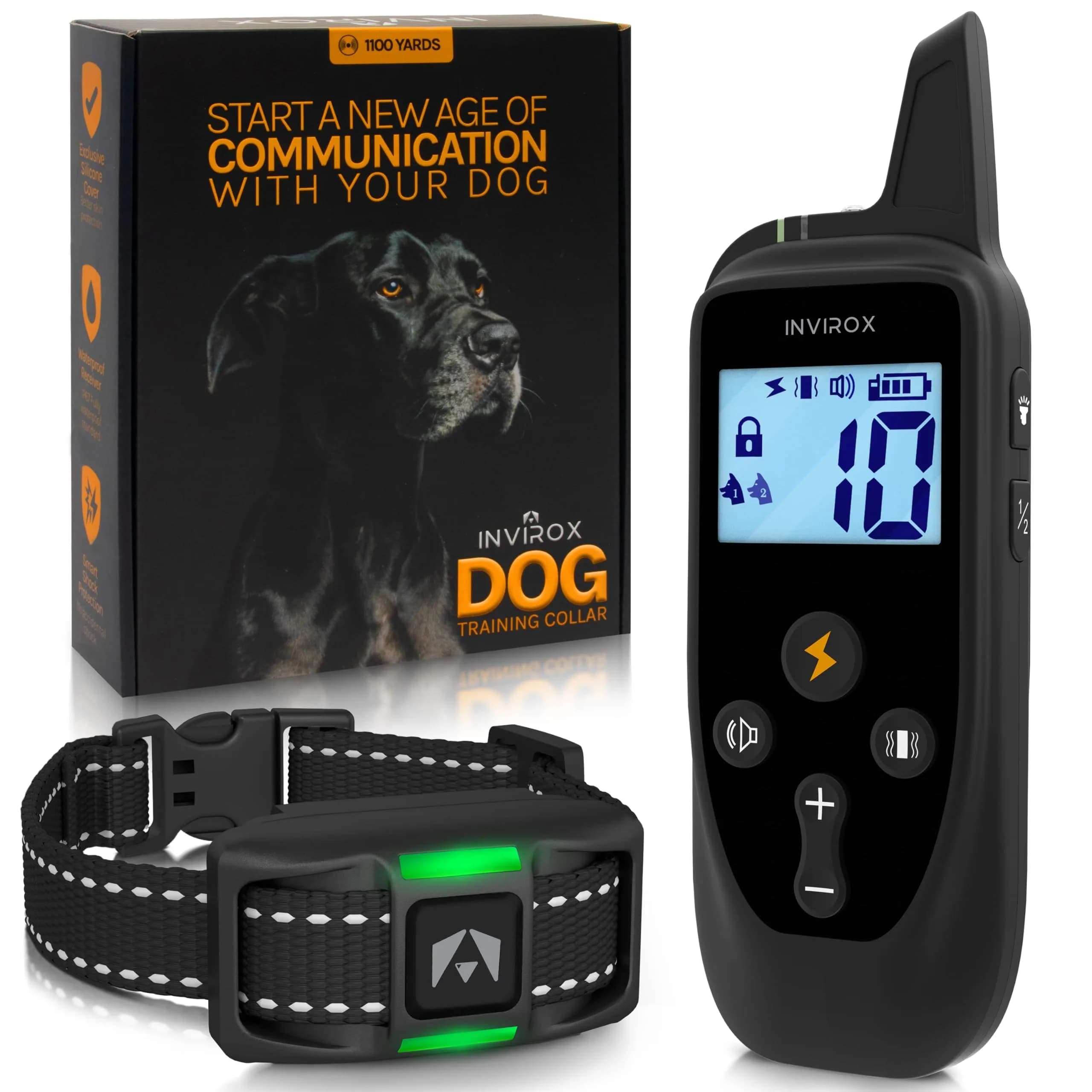 INVIROX Dog Training Collar with Remote, 123 Levels, 1100ft Range, IP67 Waterproof | Professional Dog Training System