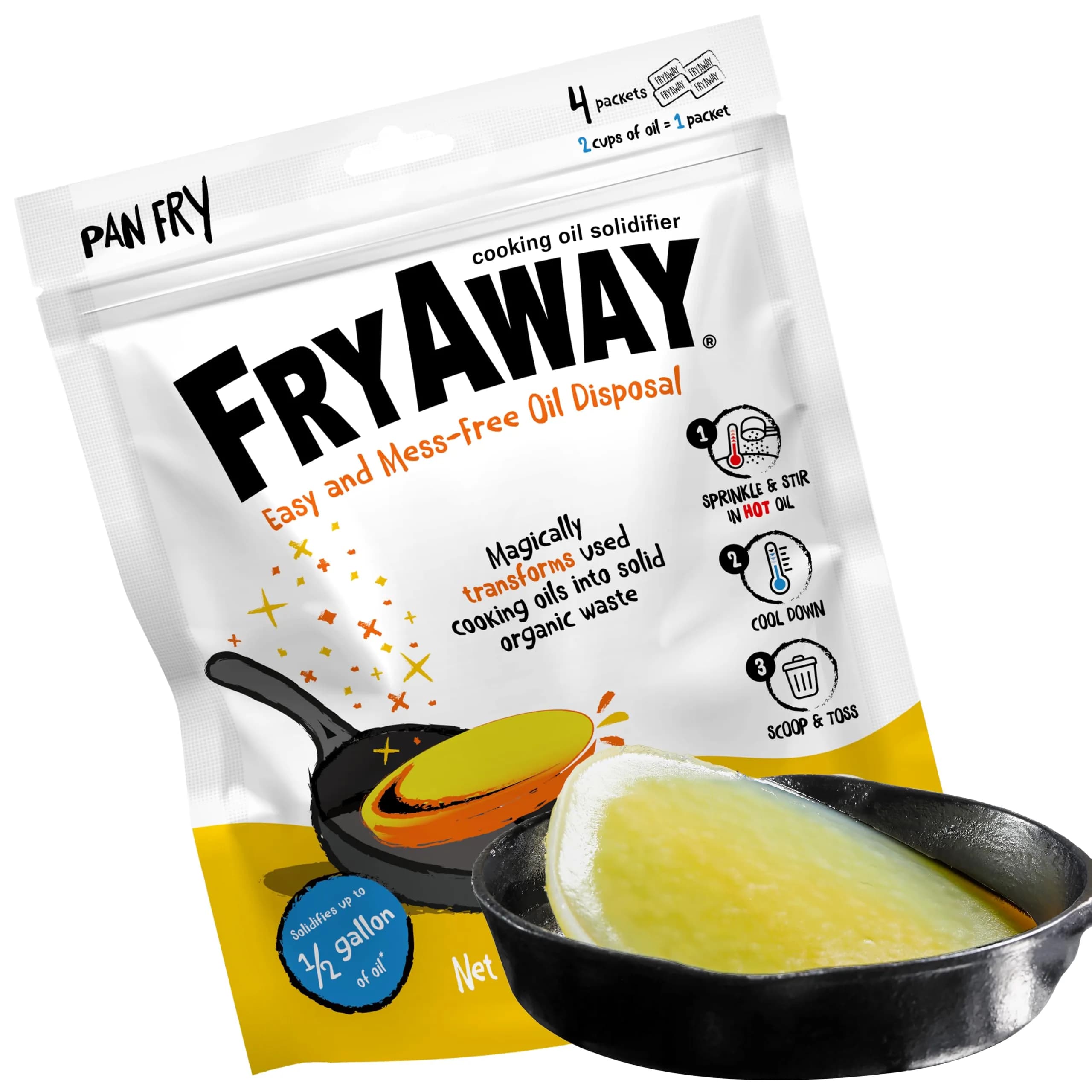 FryAway Super Fry Cooking Oil Solidifier | Plant-Based Oil Hardener for Kitchen Grease Disposal — Pan Fry