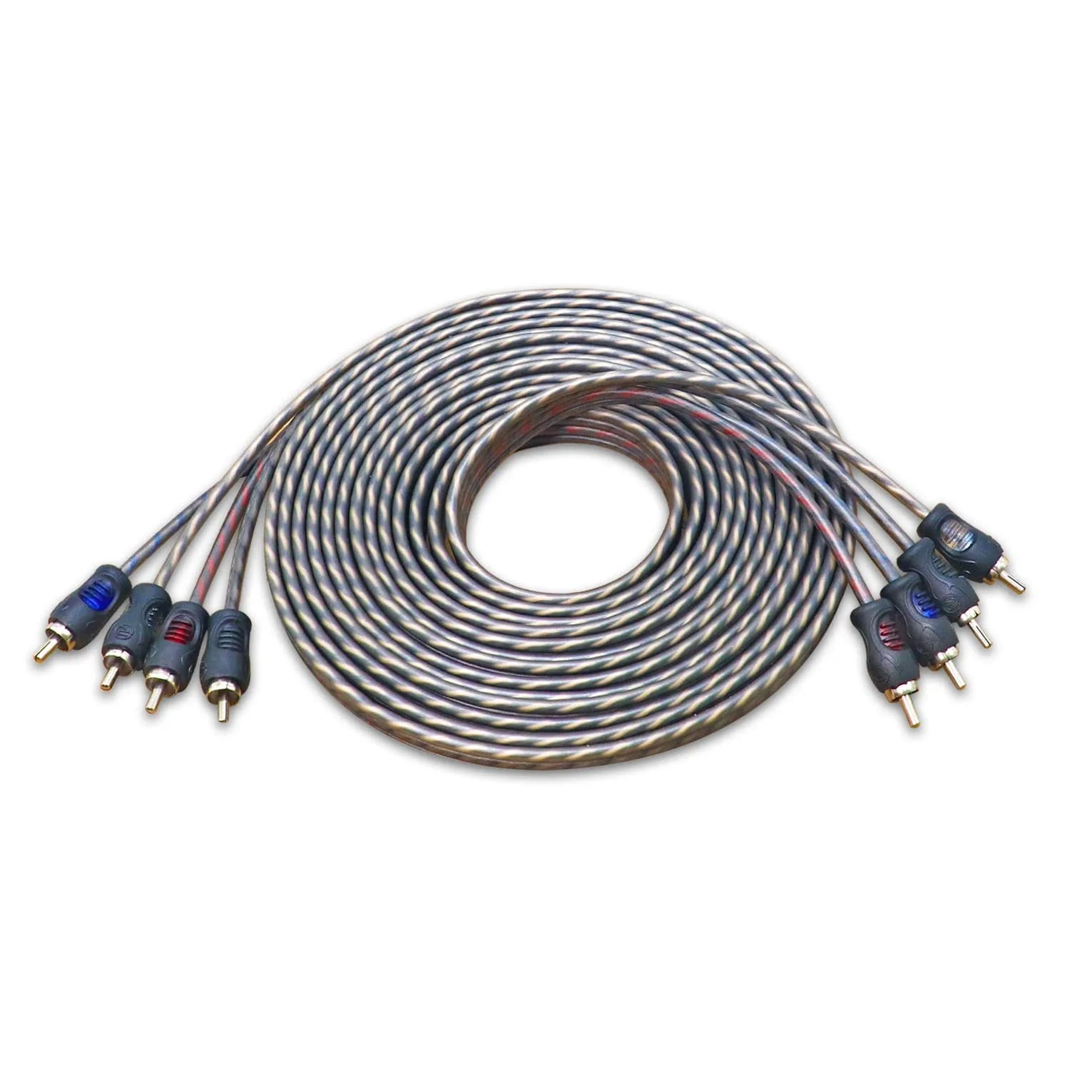 RECOIL RCI23 3ft (0.91m) 2-Channel RCA Audio Cable | Twisted Pair Noise Reduction — 12ft 4-Channel RCA