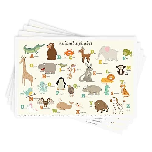 Babebay Disposable Stick-On Placemats for Baby, 40 Pack, Animal Alphabet | Waterproof, Food-Grade Plastic, Vibrant Animal Design thumbnail 1