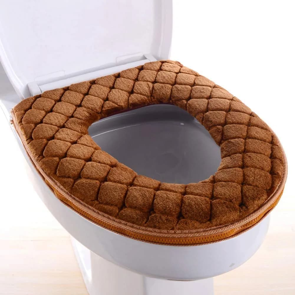 WDSHCR Toilet Seat Cover for Bathroom | Soft Thicker Warmer Washable Cushion with Zipper (Brown)