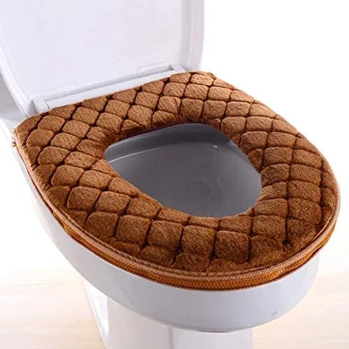 WDSHCR Toilet Seat Cover for Bathroom | Soft Thicker Warmer Washable Cushion with Zipper (Brown) thumbnail 1