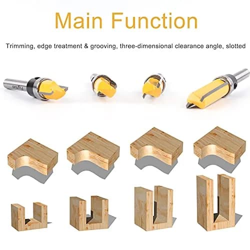 Flytuo 4-Piece Pattern Flush Trim Router Bit Set 1/4" Shank, 1/2" (12.7mm) Cutting Dia | Professional Carbide Top Bearing Kit thumbnail 5