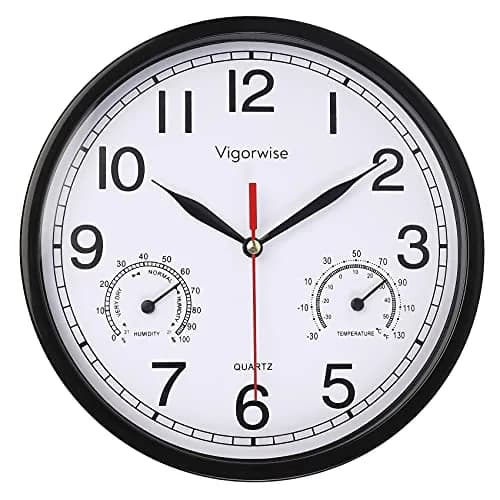 Vigorwise 8 Inch White Wall Clock Sweep Silent Wall Clocks with Temperature thumbnail 1