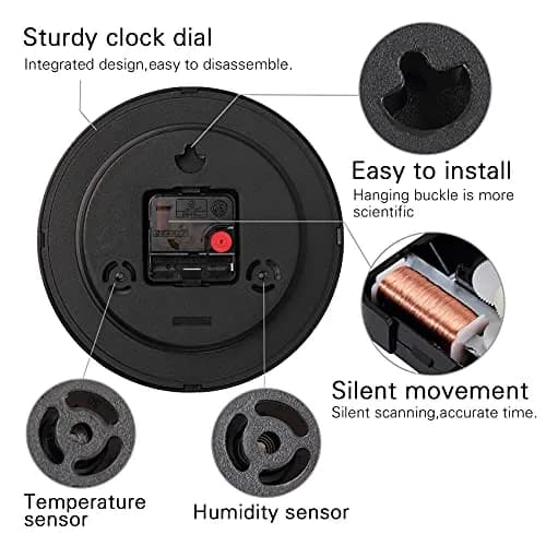 Vigorwise 8 Inch White Wall Clock Sweep Silent Wall Clocks with Temperature thumbnail 5