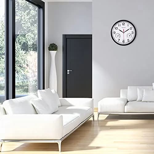 Vigorwise 8 Inch White Wall Clock Sweep Silent Wall Clocks with Temperature thumbnail 2