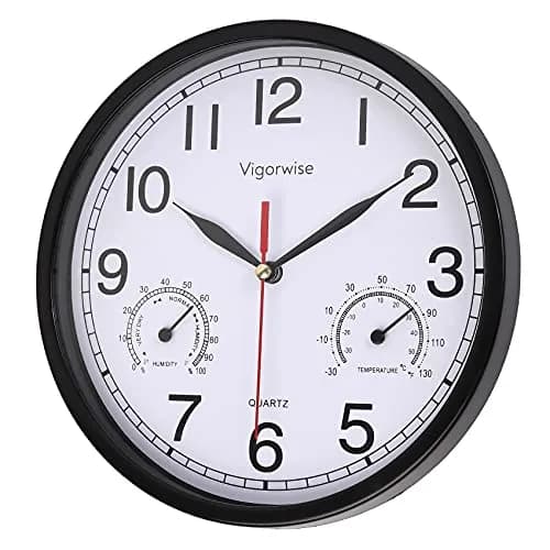 Vigorwise 8 Inch White Wall Clock Sweep Silent Wall Clocks with Temperature thumbnail 3