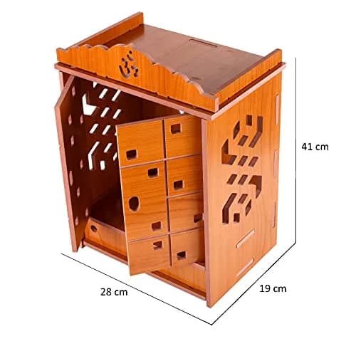 CrazyInk Handmade Wooden Home Temple with Doors & Storage Box | Red, 43cm x 28cm x 19cm thumbnail 3