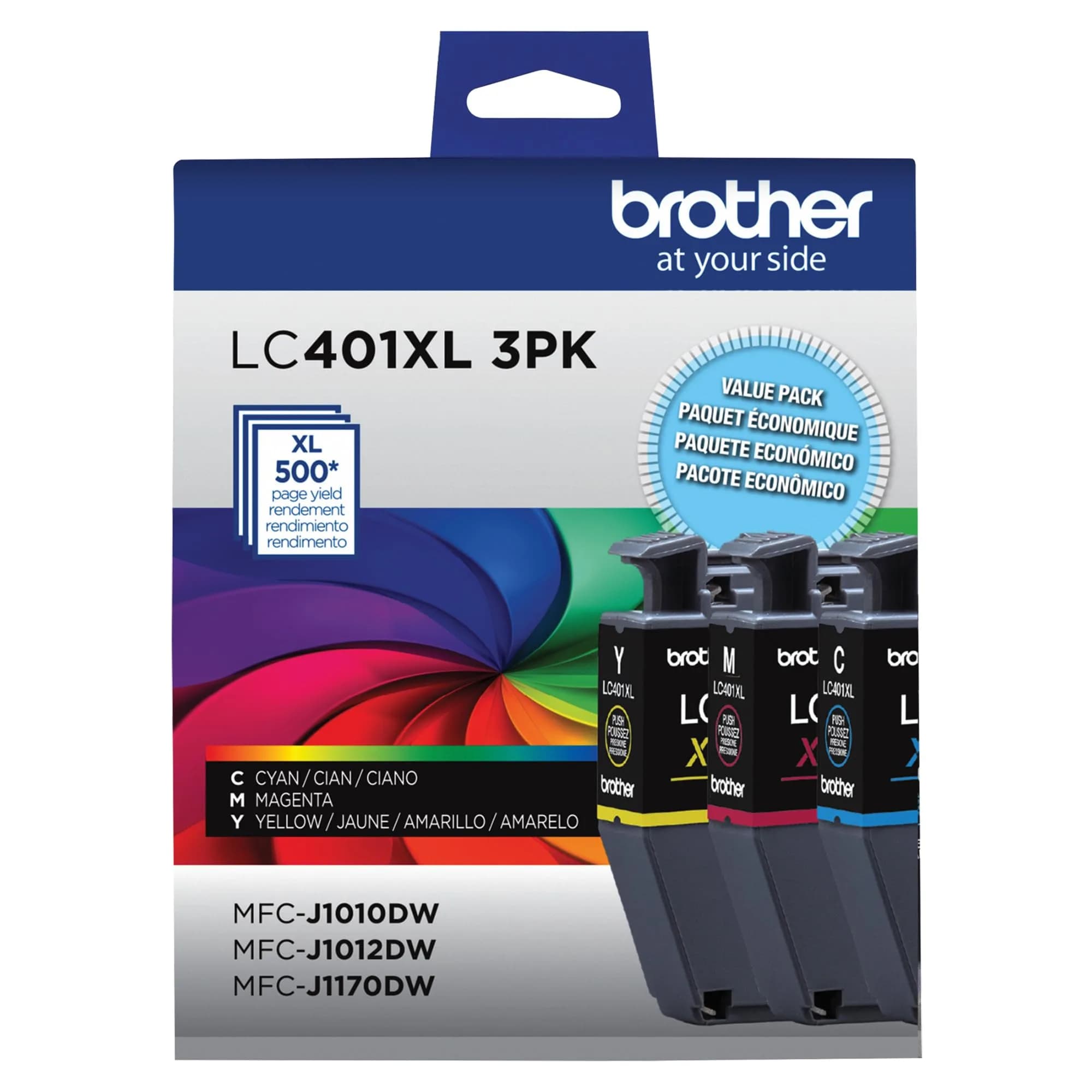 Brother Genuine LC401XL High Yield 3-Pack Color Ink Cartridges | 500 Pages Per Cartridge - main product image