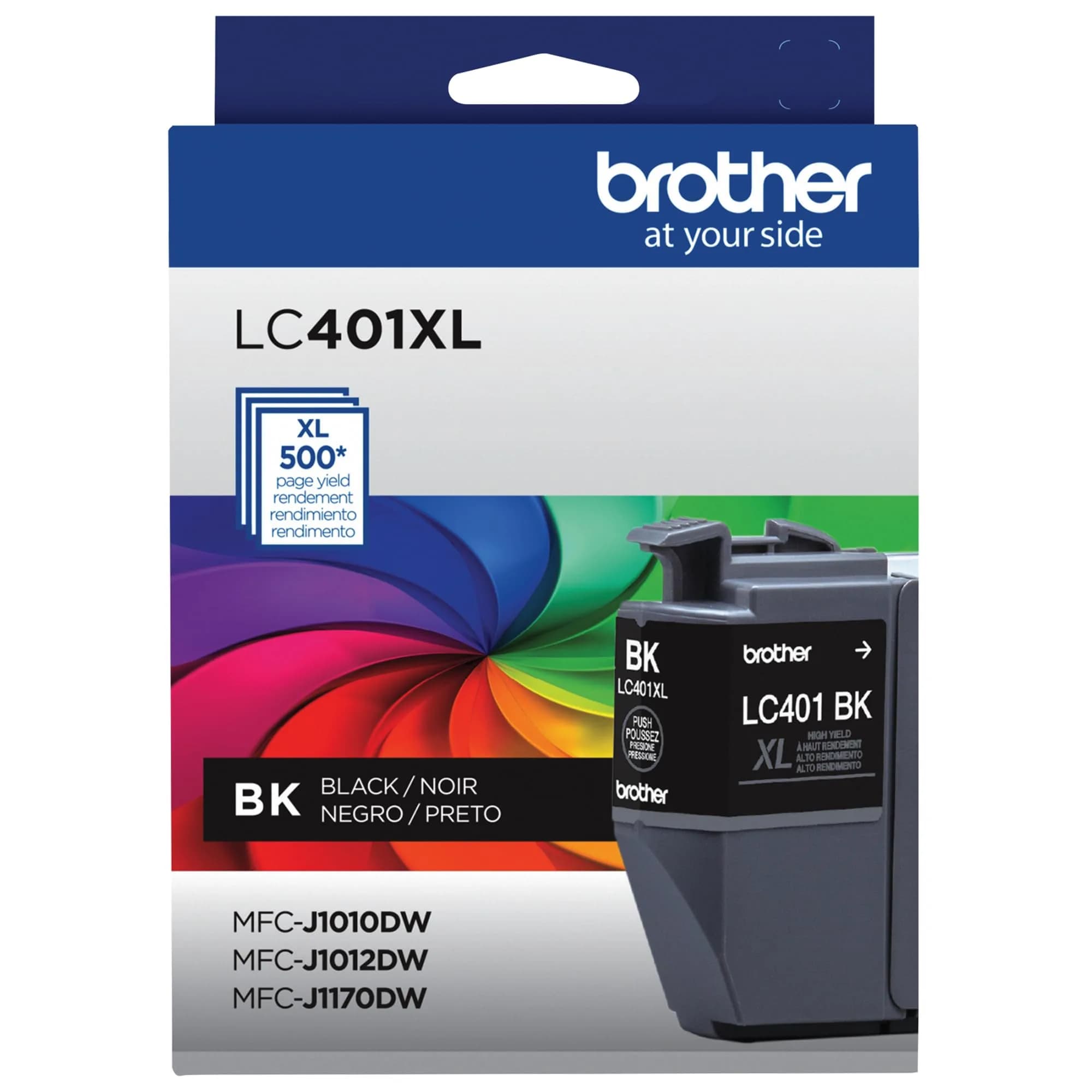 Brother Genuine LC401XL High Yield 3-Pack Color Ink Cartridges | 500 Pages Per Cartridge — Black