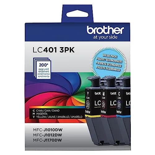Brother Genuine LC401 Standard Yield 3-Pack Ink Cartridges Cyan Magenta Yellow | Up to 200 Pages Per Cartridge thumbnail 1