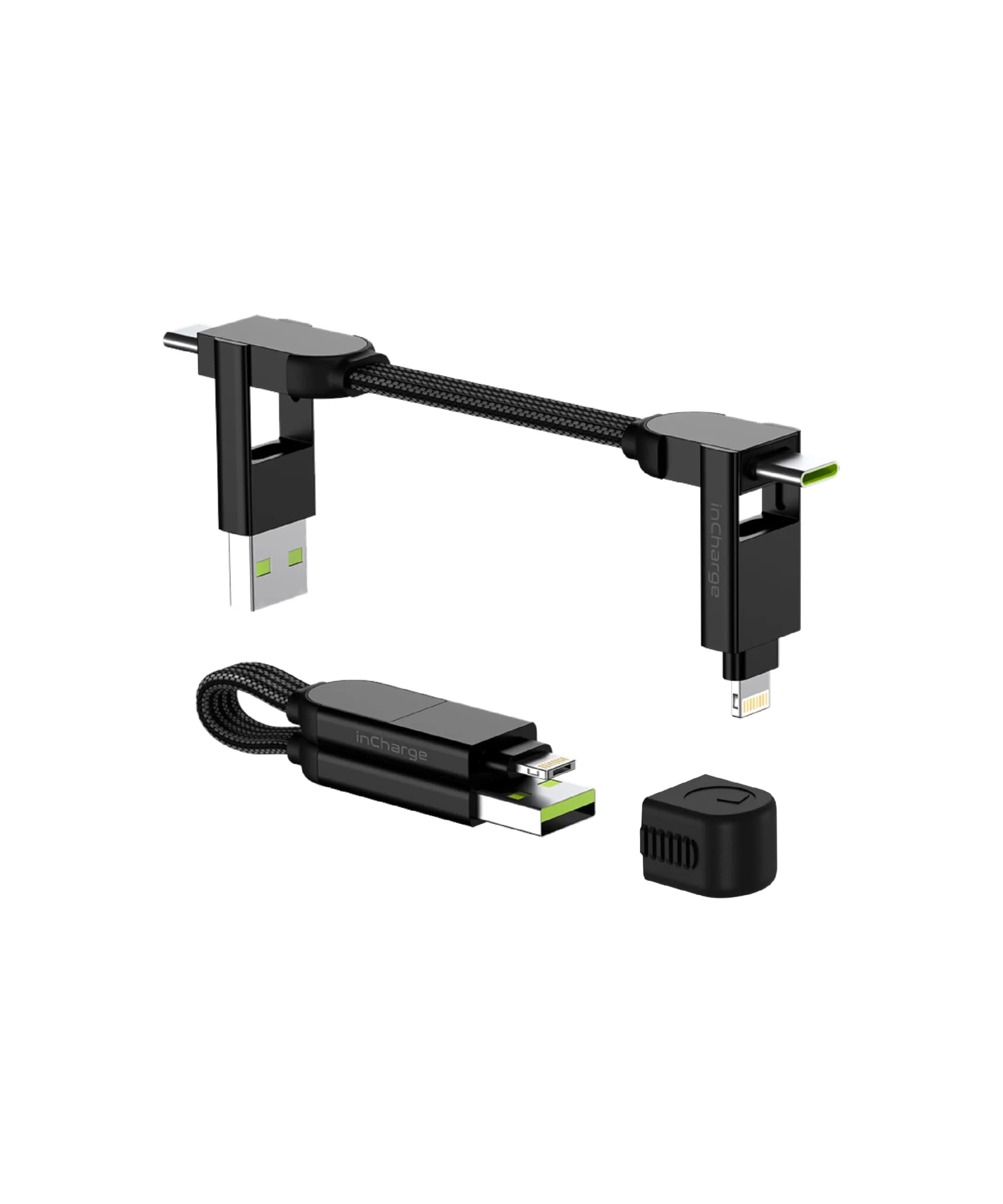 Rolling Square inCharge X Multi Charging Cable 0.15m (0.5 ft) | 6-in-1 Keychain Charger with 100W Fast Charging — Black