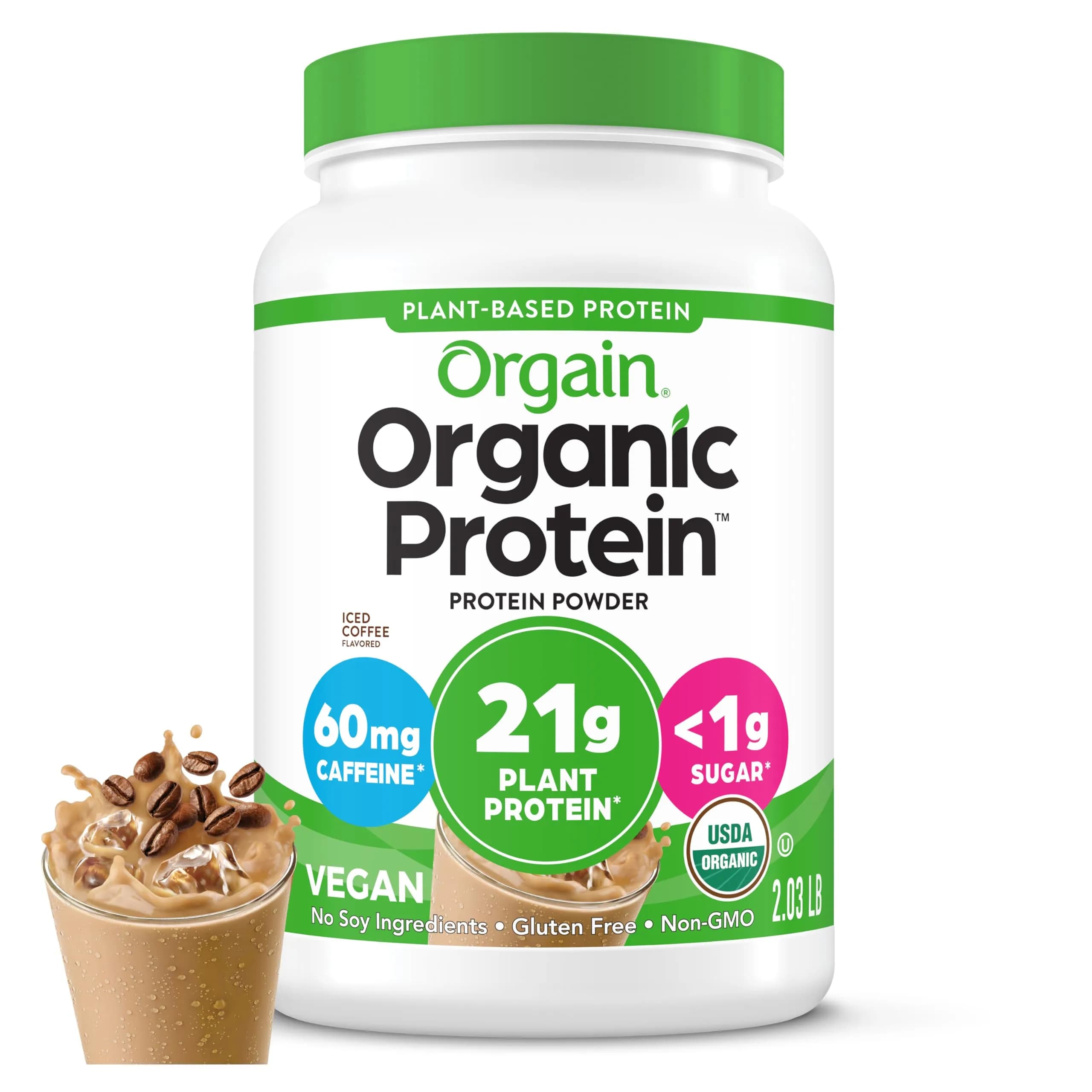 Orgain Iced Coffee protein powder tub Plant 20 servings