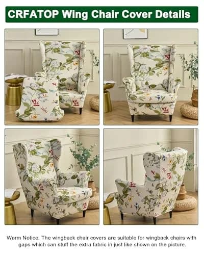 CRFATOP Wingback Chair Covers 2-Piece Set (1 Wing Cover + 1 Cushion Cover) | Stretch Polyester Spandex Blend, Floral Pattern, Modern Style thumbnail 3