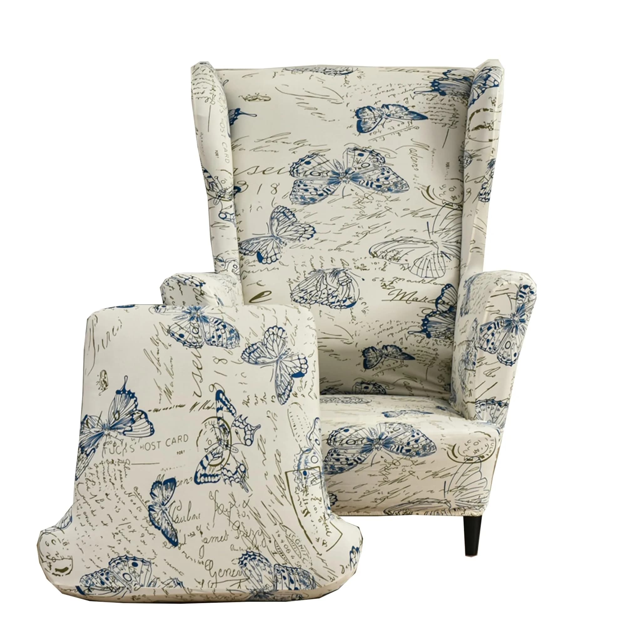 CRFATOP Wingback Chair Covers 2-Piece Set (1 Wing Cover + 1 Cushion Cover) | Stretch Polyester Spandex Blend, Floral Pattern, Modern Style — Color 04