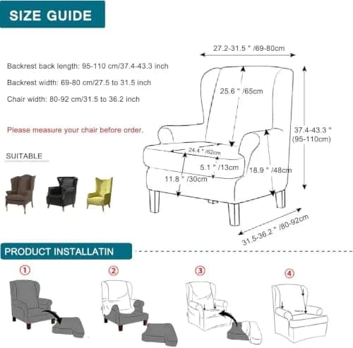 CRFATOP Wingback Chair Cover Color 04 Floral Pattern Stretchable Armchair Slipcover for Living Room, 2 Pieces (Fits 37.4-43.3in Backrest) thumbnail 8