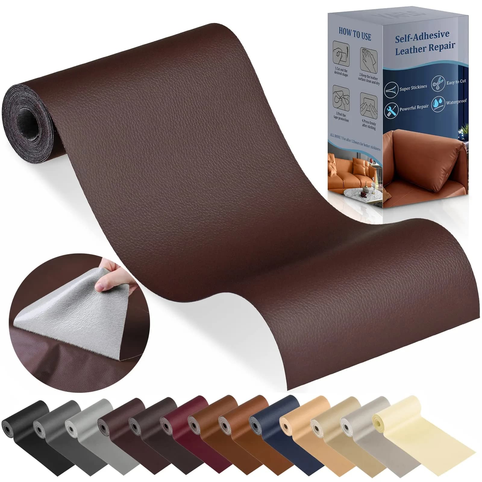 YAFLC Self Adhesive Leather Repair Patch 160cm x 10.2cm (63" x 4") | Quick Fix for Furniture & Car Seats — Brown / 4" x 63"